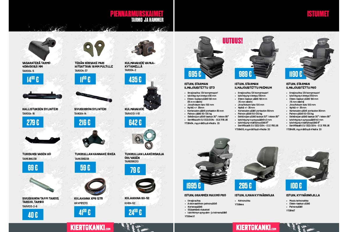 Piennarmurskaimet ja Starman-istuimet traktorin kev&auml;tt&ouml;ihin