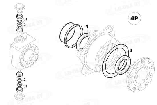 MF - 100-sarja - Etuakselinosat 4WD - k&auml;&auml;nt&ouml;kotelo ja napa
