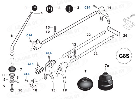MF - 200-sarja - Vaihteistonosat - 8v. synkro - keppi ja siirt&auml;j&auml;t