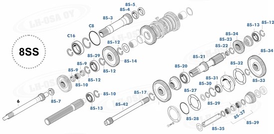 MF - 500-sarja - vaihteistonosat - 8-vaihteisto synkrolla