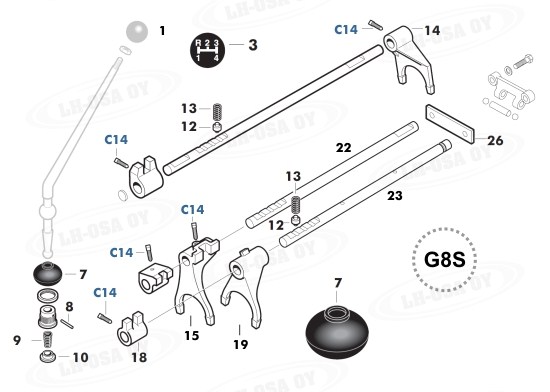 MF - 500-sarja - Vaihteistonosat - 8v. synkro - keppi ja siirt&auml;j&auml;t